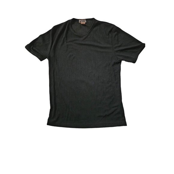 VTG YMLO Mens Black Rib Knit Round Neck Top Extra-Slim Medium Athletic Tight - Picture 1 of 3